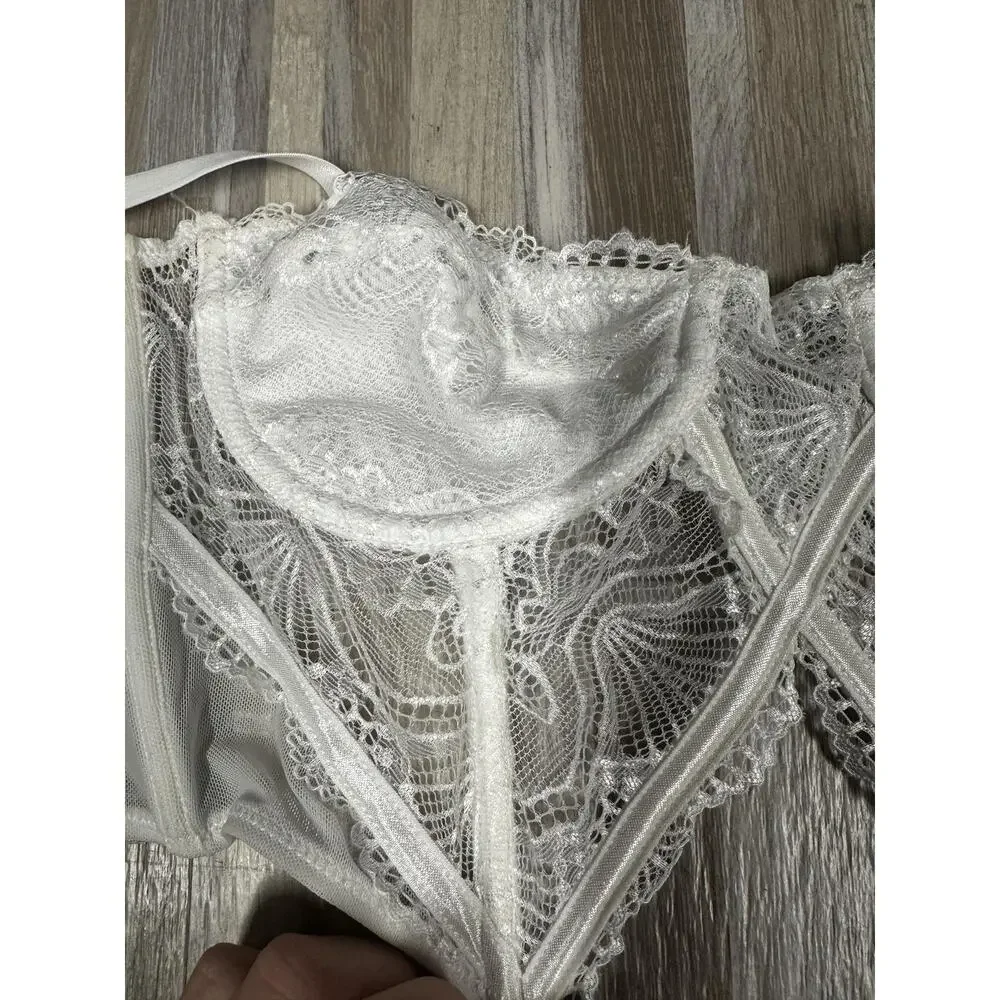 TIC TOC Strappy Longline Bustier Womens M White Mesh Lace